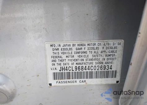 2004 Acura Tsx z USA, uszkodzony, nr VIN JH4CL96844C026934